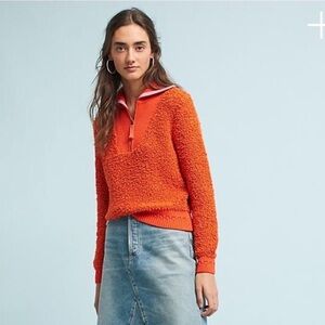 Moth Anthropologie orange Sherpa 1/4 zip pullover knit sweater women’s s small